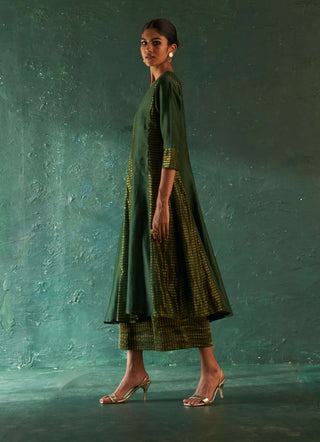 Charkhee-Deep Green Stripes Kurta Set-INDIASPOPUP.COM