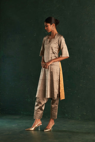 Charkhee-Gold & Silver Tissue Kurta Set-INDIASPOPUP.COM