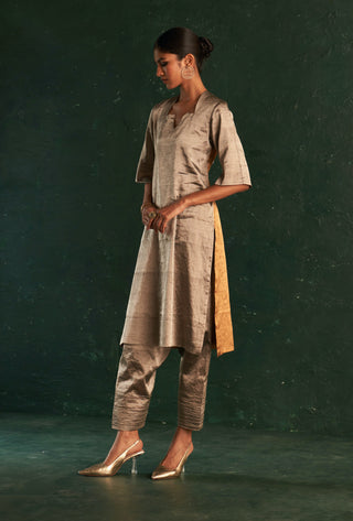 Charkhee-Gold & Silver Tissue Kurta Set-INDIASPOPUP.COM