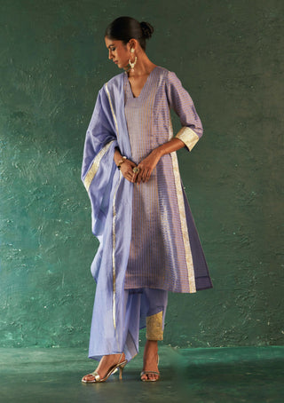 Charkhee-Lavender Classic Tissue Kurta Set-INDIASPOPUP.COM