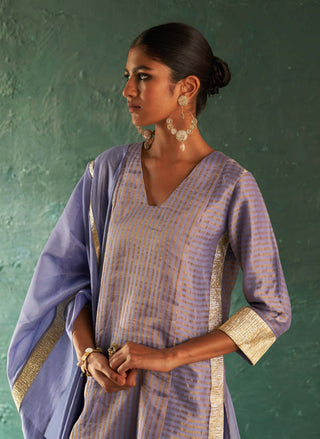 Charkhee-Lavender Classic Tissue Kurta Set-INDIASPOPUP.COM