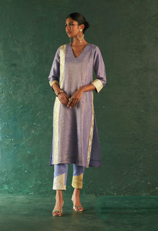 Charkhee-Lavender Classic Tissue Kurta Set-INDIASPOPUP.COM