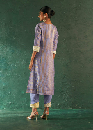 Charkhee-Lavender Classic Tissue Kurta Set-INDIASPOPUP.COM