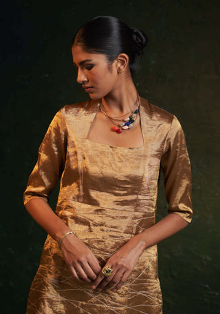 Charkhee-Gold Tissue Kurta Set-INDIASPOPUP.COM