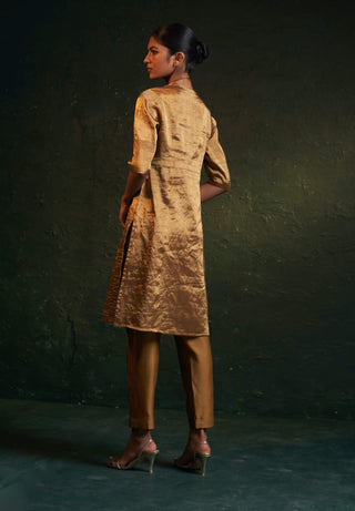 Charkhee-Gold Tissue Kurta Set-INDIASPOPUP.COM