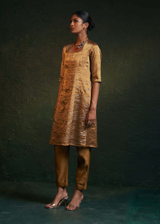 Charkhee-Gold Tissue Kurta Set-INDIASPOPUP.COM