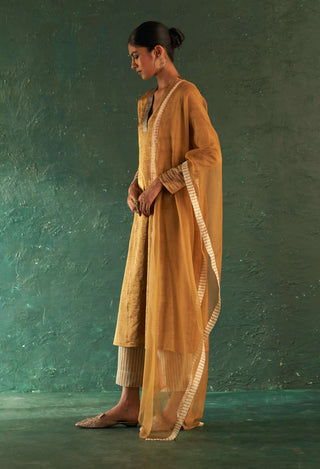 Charkhee-Classic Gold Tissue Straight Kurta Set-INDIASPOPUP.COM