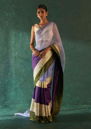 Charkhee-Purple Gota Sari And Sleeveless Blouse-INDIASPOPUP.COM