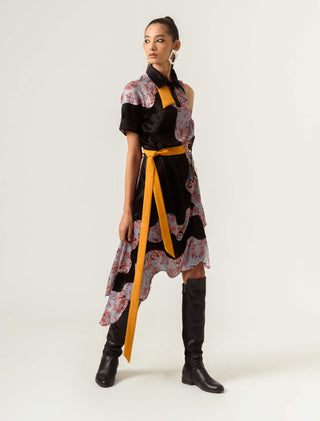 Siddhant Aggarwal-Black Printed High Low Dress-INDIASPOPUP.COM