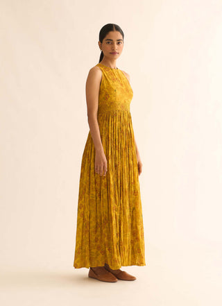 Dot-Aswini Yellow Print Anarkali Dress-INDIASPOPUP.COM