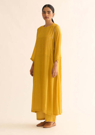 Dot-Bright Mustard Kurta And Pants-INDIASPOPUP.COM