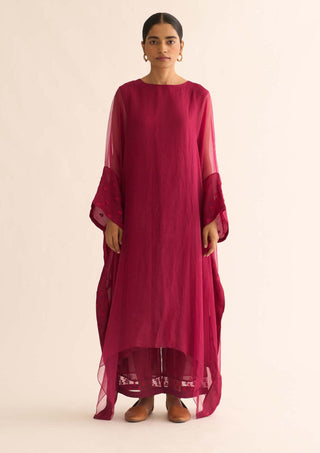 Dot-Crimson Pink Embroidered Kaftan And Pants-INDIASPOPUP.COM