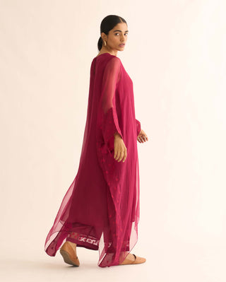 Dot-Crimson Pink Embroidered Kaftan And Pants-INDIASPOPUP.COM