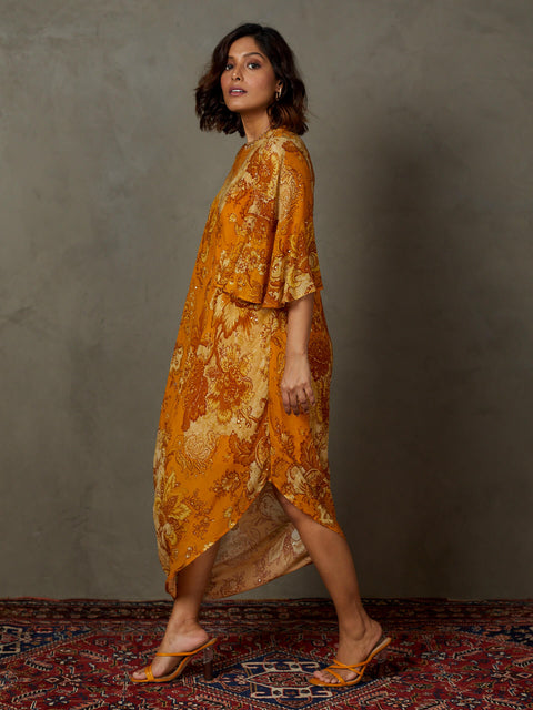 Yellow ochre kylie floral dress with inner