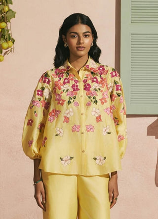 Butter yellow bougainvillea shirt