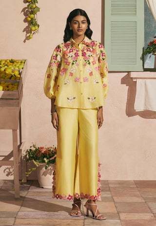 Butter yellow bougainvillea pants