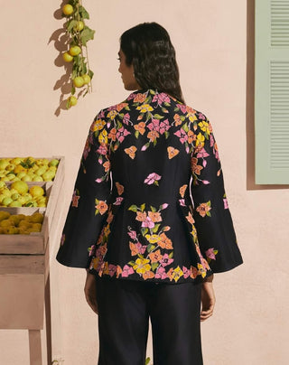 Black bougainvillea pleated jacket