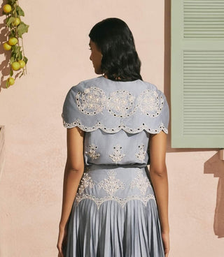 Powder blue contrast cutwork shirt