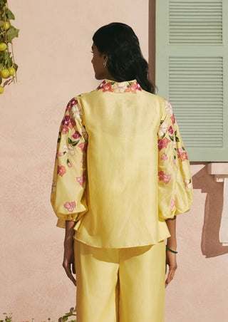 Butter yellow bougainvillea shirt