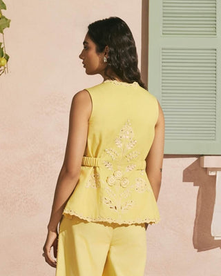 Butter yellow cutwork waistcoat
