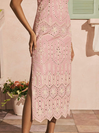 Blush contrast cutwork straight dress