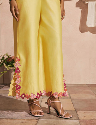 Butter yellow bougainvillea pants