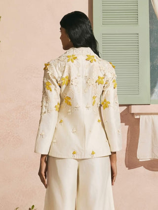 Ivory 3d applique and beadwork blazer