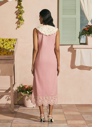 Blush contrast cutwork straight dress