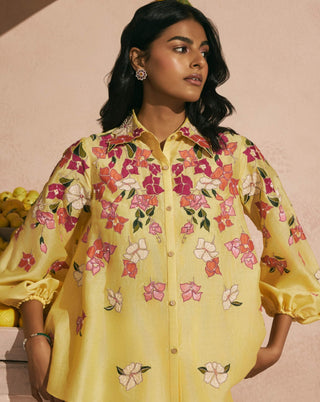 Butter yellow bougainvillea shirt