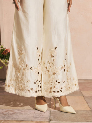 Ivory cutwork flared pants