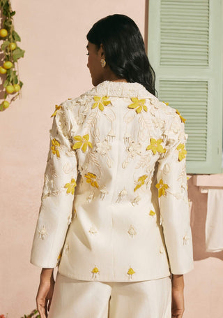 Ivory 3d applique and beadwork blazer