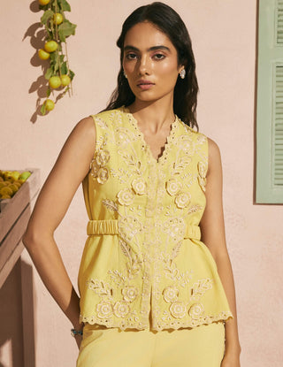 Butter yellow cutwork waistcoat