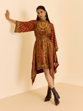 Brown and multi ashina asymmetric dress
