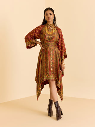 Brown and multi ashina asymmetric dress