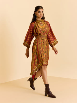 Brown and multi ashina asymmetric dress