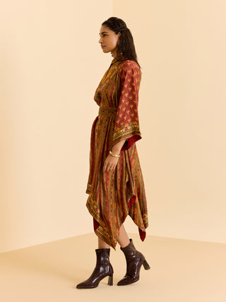 Brown and multi ashina asymmetric dress