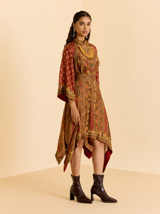 Brown and multi ashina asymmetric dress