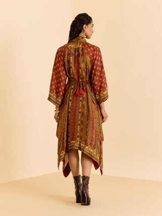 Brown and multi ashina asymmetric dress