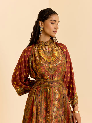 Brown and multi ashina asymmetric dress