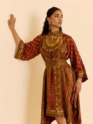 Brown and multi ashina asymmetric dress