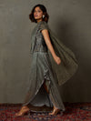 Black and grey zardozi draped sari set