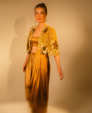 Geode Embellished Cape, Blouse And Drape Skirt by Taali available on Indiaspopup.com