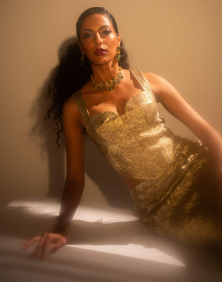 Lumina Gold Corset And Crushed Skirt by Taali available on Indiaspopup.com