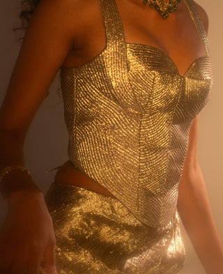 Lumina Gold Corset And Crushed Skirt by Taali available on Indiaspopup.com