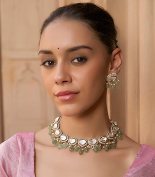 Jayaswi green polki choker and earrings