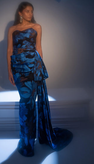 Blue And Black Floral Printed Gown by Taali available on Indiaspopup.com