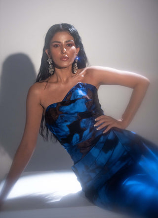 Blue And Black Floral Printed Gown by Taali available on Indiaspopup.com