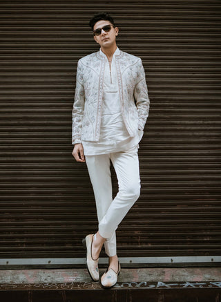 White Dahlia Short Jacket Set by Jatin Malik available on Indiaspopup.com