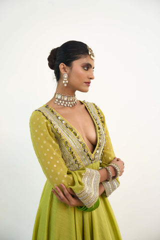 Asteria Green Anarkali And Dupatta by Rishi & Vibhuti available on Indiaspopup.com