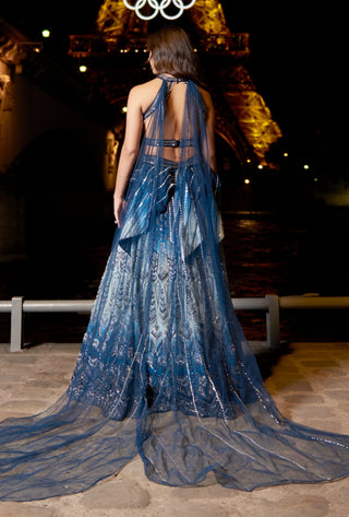 Blue Ombre Lehenga Set by Jigar And Nikita, available on Indiaspopup.com